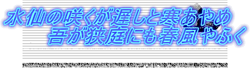 水仙の咲くが遅しと寒あやめ 　　　吾が狭庭にも春風やふく 　　　　　　　　　　