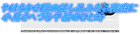やはらかき陽の差し込みたる裏庭に 小鳥さへづる午后のひと時 